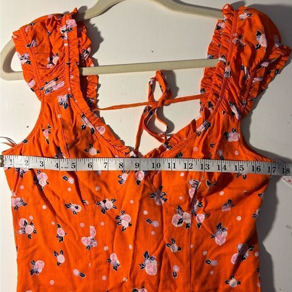 Free People Like A Lady Mini Dress in Orange Floral Print Size Medium - Picture 11 of 12